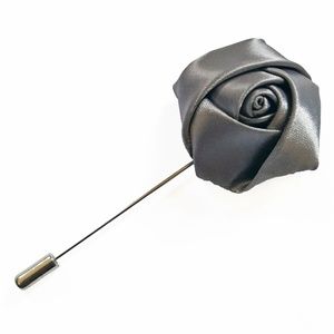Mens Satin Fabric 3D Rose Lapel Pin Brooch Gray